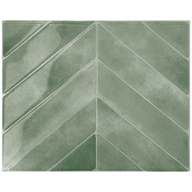 Chevron herringbone green peel and stick backsplash tile smart tiles for kitchen, bathroom, vr and fireplace