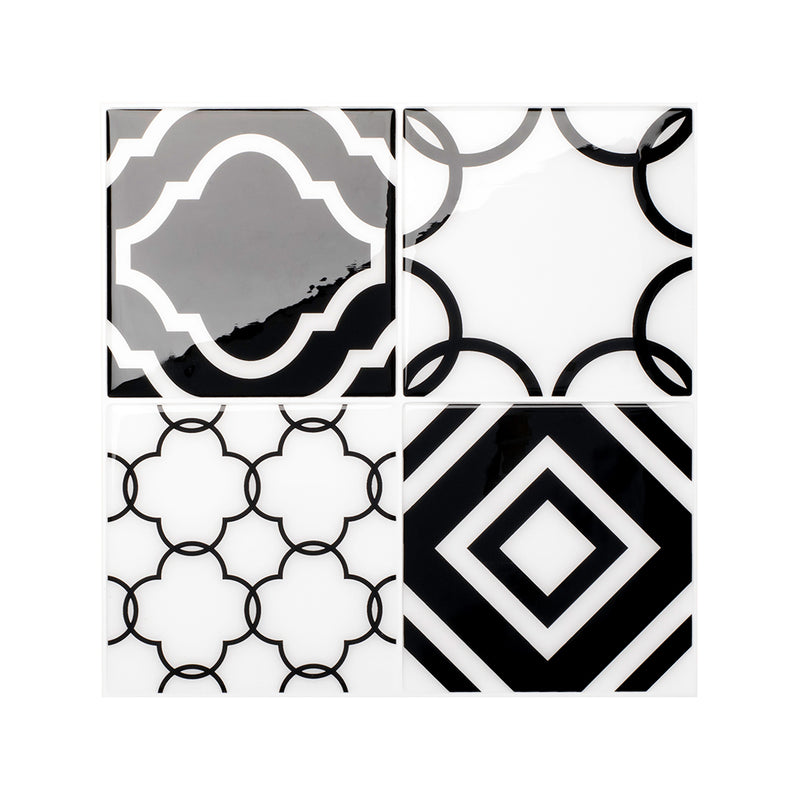 Vintage black and white peel and stick backsplash tile smart tiles for kitchen, bathroom, vr and fireplace