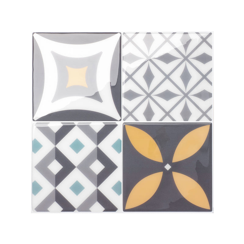 Vintage yellow, turquoise and grey peel and stick backsplash tile smart tiles for kitchen, bathroom, vr and fireplace
