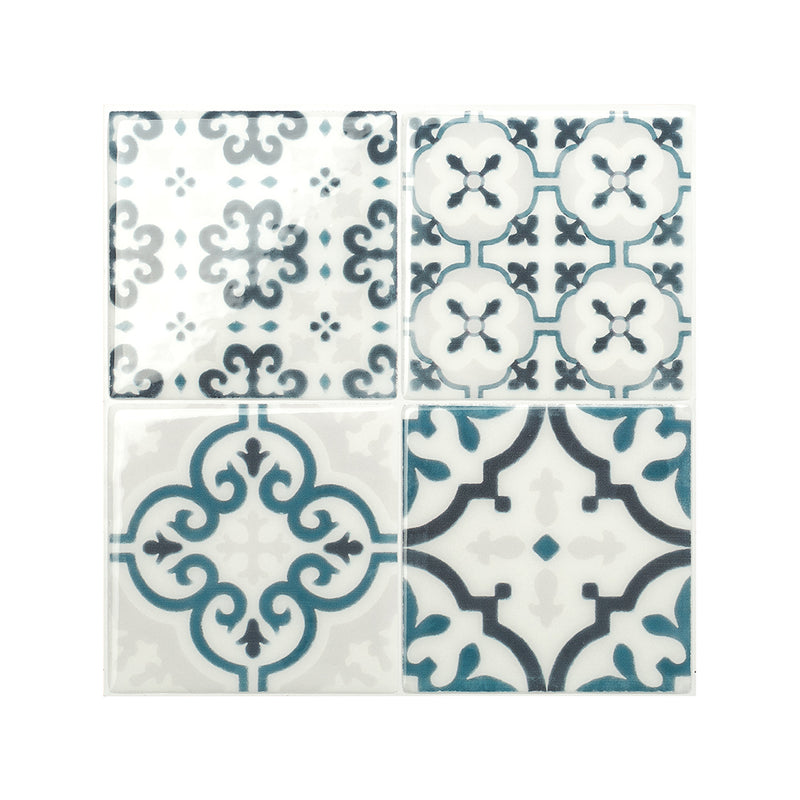 Vintage blue and cream peel and stick backsplash tile smart tiles for kitchen, bathroom, vr and fireplace