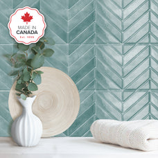 Laundry room peel and stick backsplash tile chevron herringbone blue green Smart Tiles