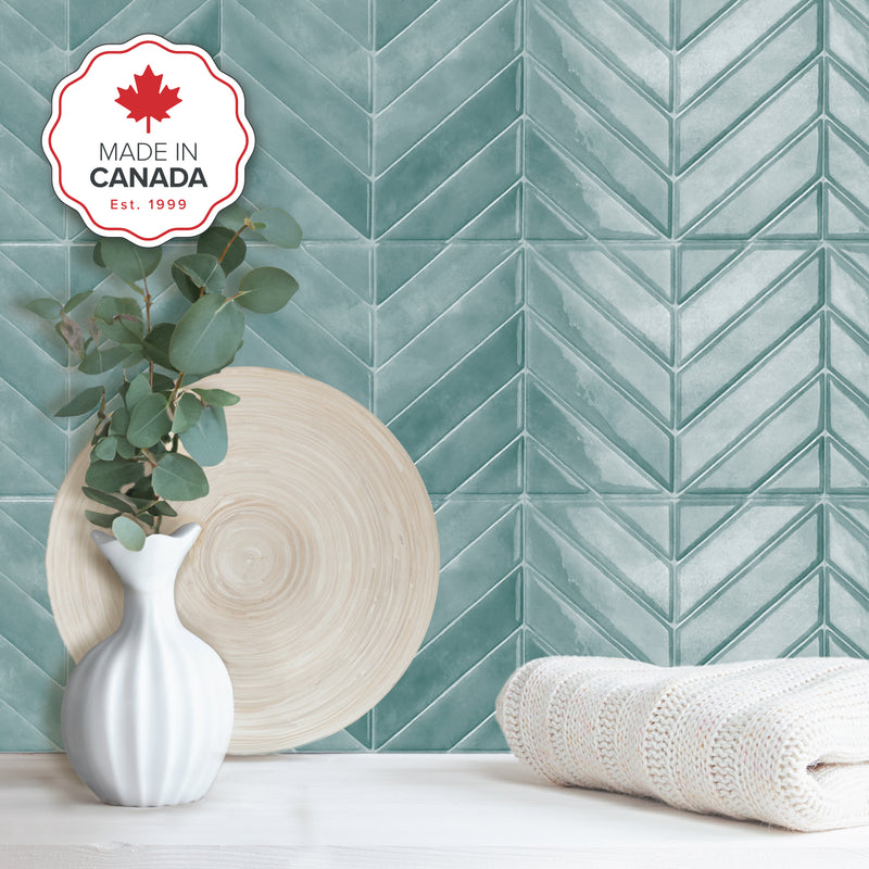 Chevron herringbone blue green peel and stick backsplash tile smart tiles for kitchen, bathroom, vr and fireplace